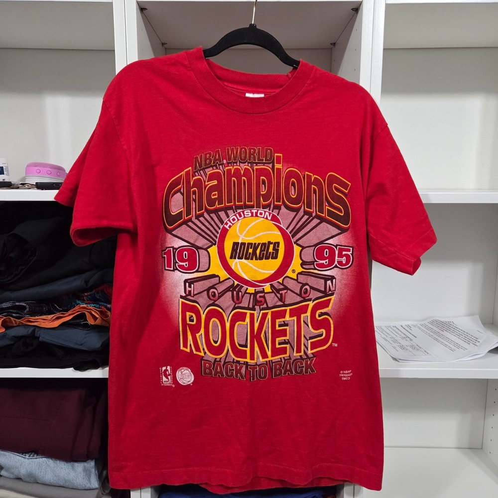 Vintage 1995 Houston Rockets NBA Champions T-Shirt Red Fruit of the Loom Large